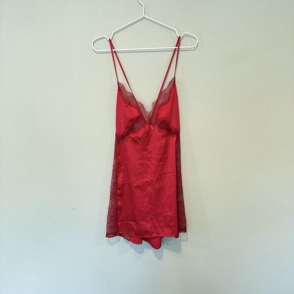 Victoria's Secret Red Slip Dress With Lace Cutouts Size Large 1185 - Picture 4 of 11